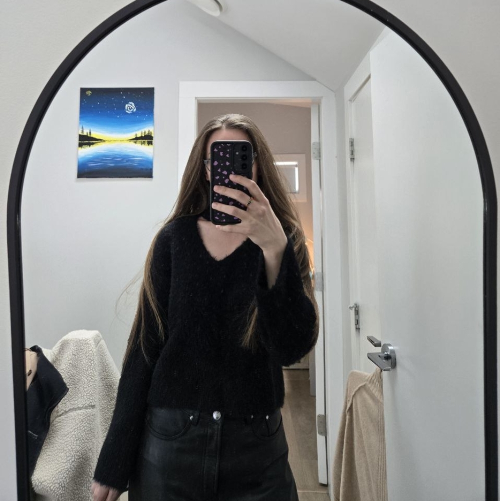 Black Fuzzy V-Neck Sweater